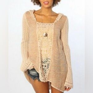 Large Free People Crochet Hooded Alpaca Blend Sweater